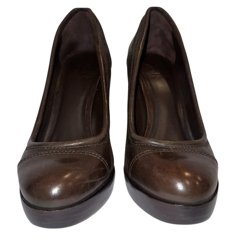 Tory Burch Nova Lamb Vegan Leather Platform Heels Pumps Women's Sz 10 Brown $325